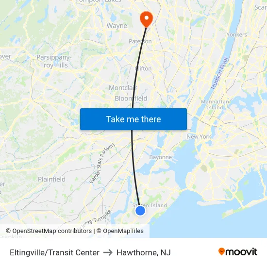 Eltingville/Transit Center to Hawthorne, NJ map