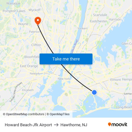 Howard Beach-Jfk Airport to Hawthorne, NJ map