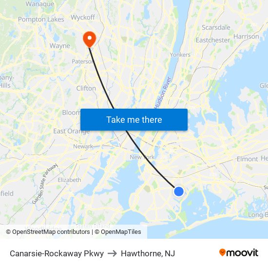 Canarsie-Rockaway Pkwy to Hawthorne, NJ map