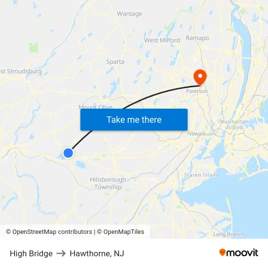 High Bridge to Hawthorne, NJ map