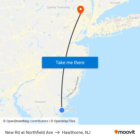 New Rd at Northfield Ave to Hawthorne, NJ map