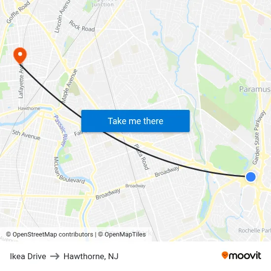 Ikea Drive to Hawthorne, NJ map