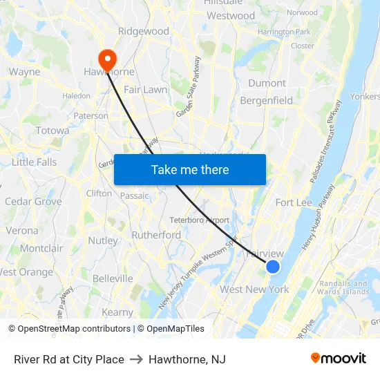 River Rd at City Place to Hawthorne, NJ map