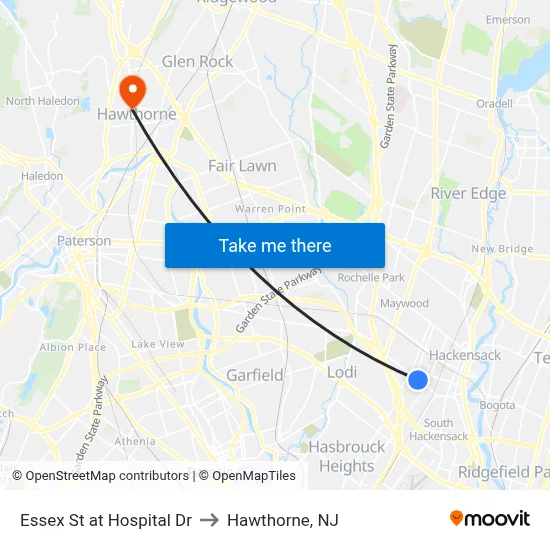 Essex St at Hospital Dr to Hawthorne, NJ map