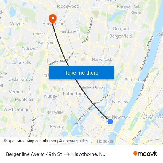 Bergenline Ave at 49th St to Hawthorne, NJ map