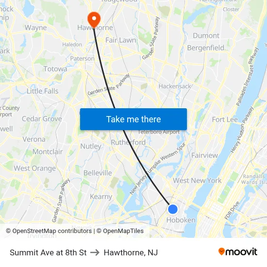 Summit Ave at 8th St to Hawthorne, NJ map