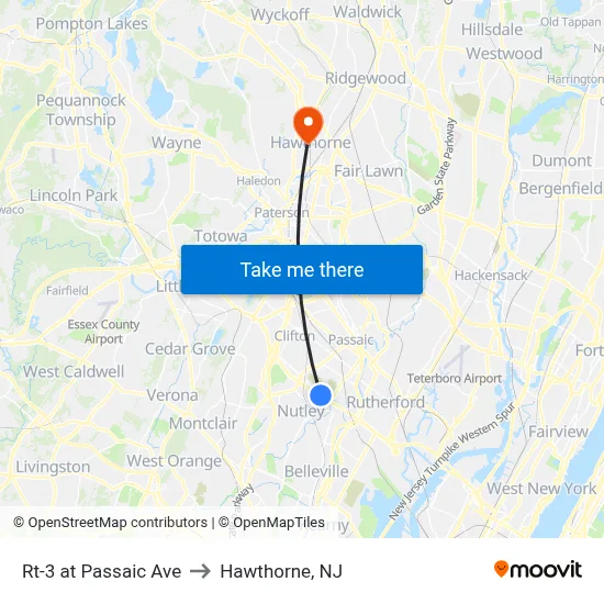 Rt-3 at Passaic Ave to Hawthorne, NJ map