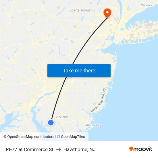 Rt-77 at Commerce St to Hawthorne, NJ map