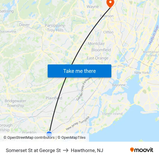 Somerset St at George St to Hawthorne, NJ map