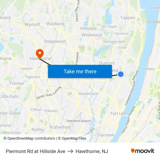 Piermont Rd at Hillside Ave to Hawthorne, NJ map