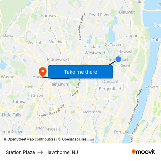 Station Plaza to Hawthorne, NJ map