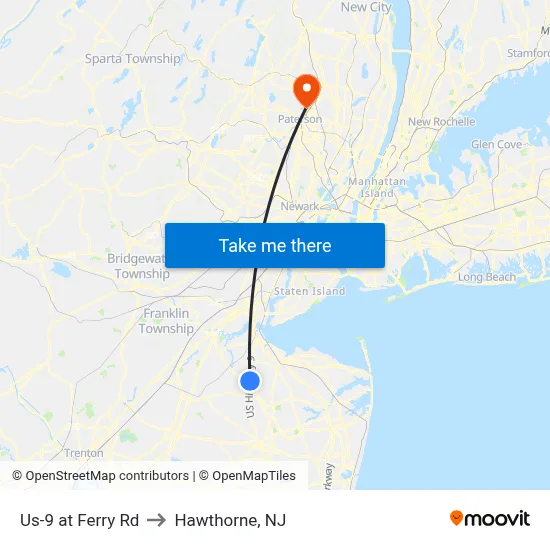 Us-9 at Ferry Rd to Hawthorne, NJ map