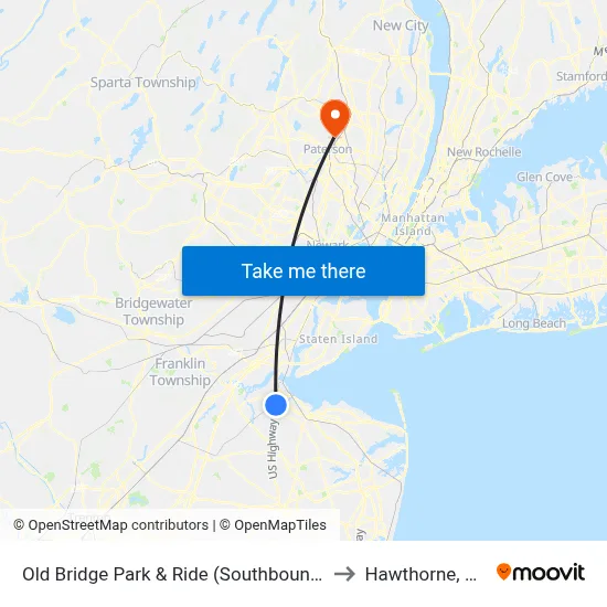 Old Bridge Park & Ride (Southbound) to Hawthorne, NJ map