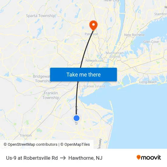 Us-9 at Robertsville Rd to Hawthorne, NJ map