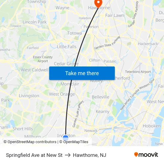 Springfield Ave at New St to Hawthorne, NJ map