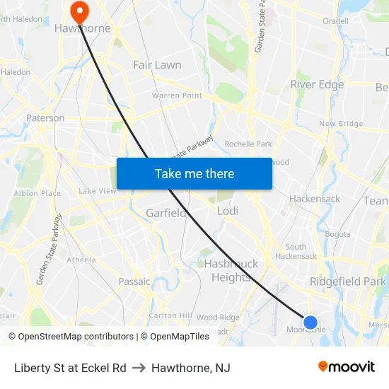 Liberty St at Eckel Rd to Hawthorne, NJ map