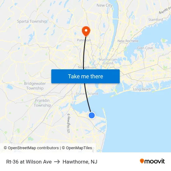Rt-36 at Wilson Ave to Hawthorne, NJ map