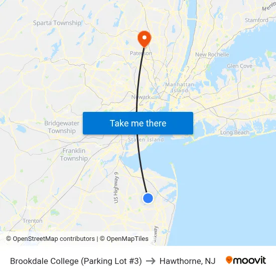 Brookdale College (Parking Lot #3) to Hawthorne, NJ map