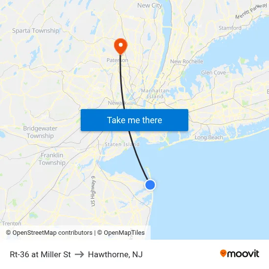 Rt-36 at Miller St to Hawthorne, NJ map