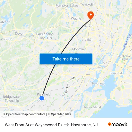 West Front St at Waynewood Pk to Hawthorne, NJ map