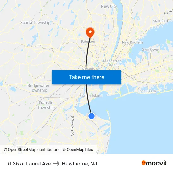 Rt-36 at Laurel Ave to Hawthorne, NJ map