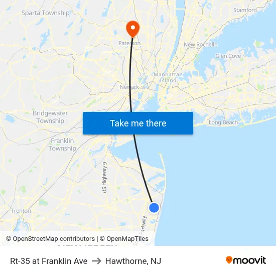 Rt-35 at Franklin Ave to Hawthorne, NJ map