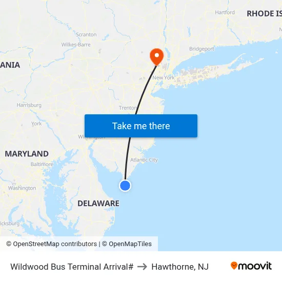 Wildwood Bus Terminal Arrival# to Hawthorne, NJ map