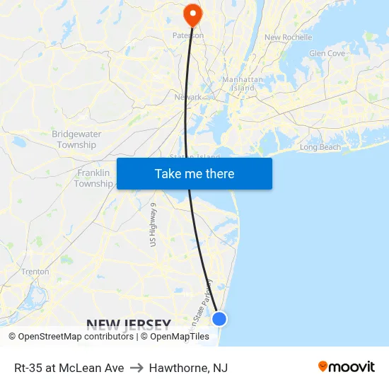 Rt-35 at McLean Ave to Hawthorne, NJ map