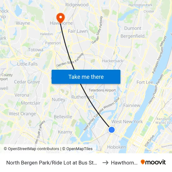 North Bergen Park/Ride Lot at Bus Stop Opposite T to Hawthorne, NJ map