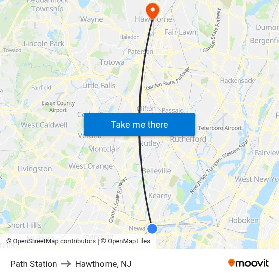 Path Station to Hawthorne, NJ map