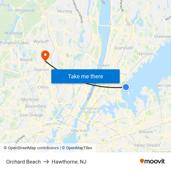Orchard Beach to Hawthorne, NJ map