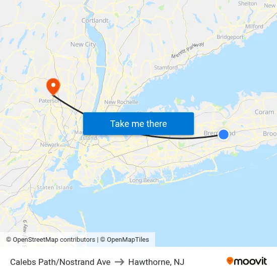 Calebs Path/Nostrand Ave to Hawthorne, NJ map