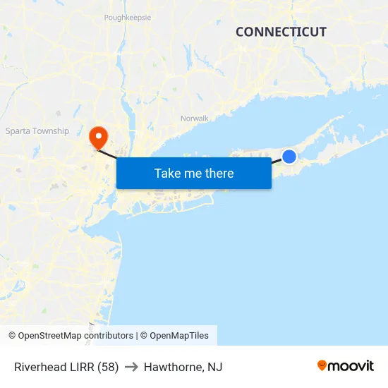 Riverhead LIRR (58) to Hawthorne, NJ map