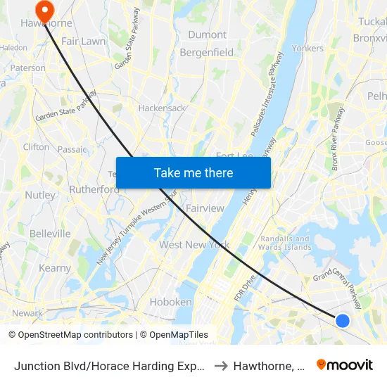 Junction Blvd/Horace Harding Expwy to Hawthorne, NJ map