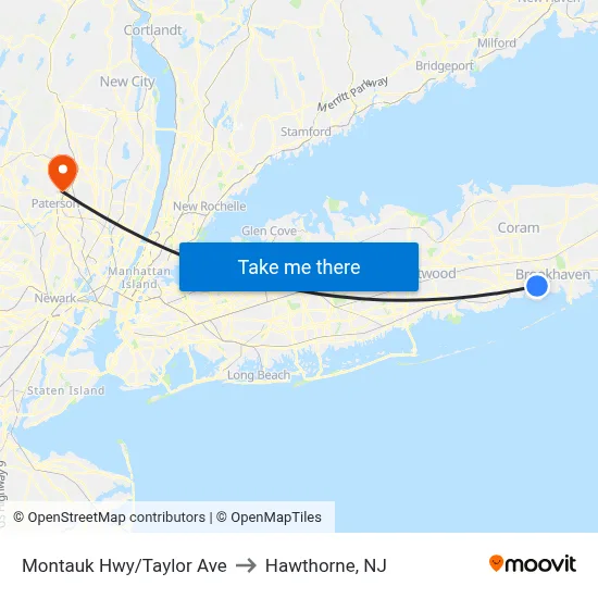Montauk Hwy/Taylor Ave to Hawthorne, NJ map