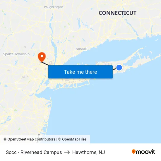 Sccc - Riverhead Campus to Hawthorne, NJ map