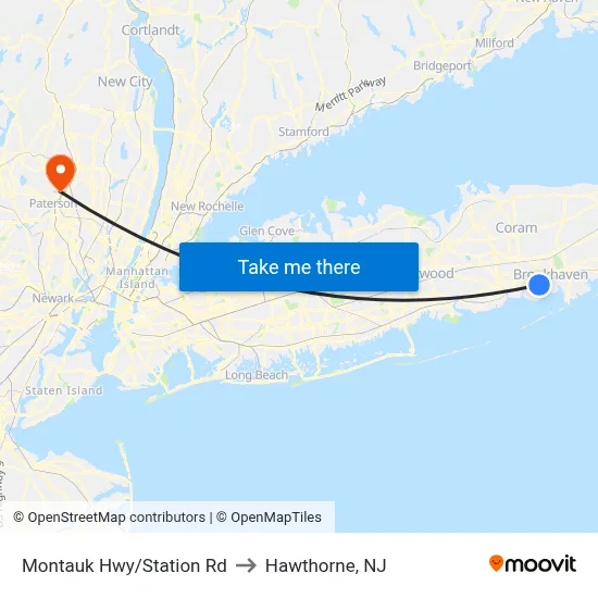 Montauk Hwy/Station Rd to Hawthorne, NJ map