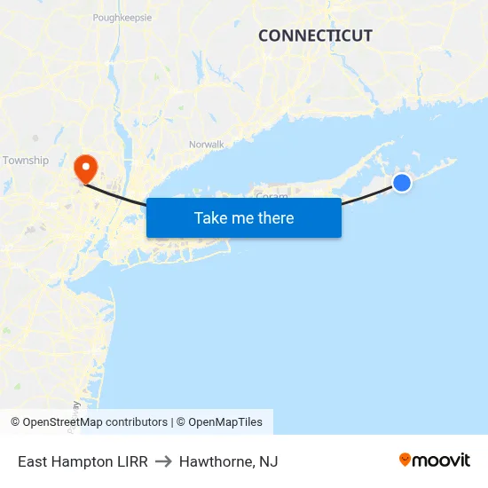 East Hampton LIRR to Hawthorne, NJ map
