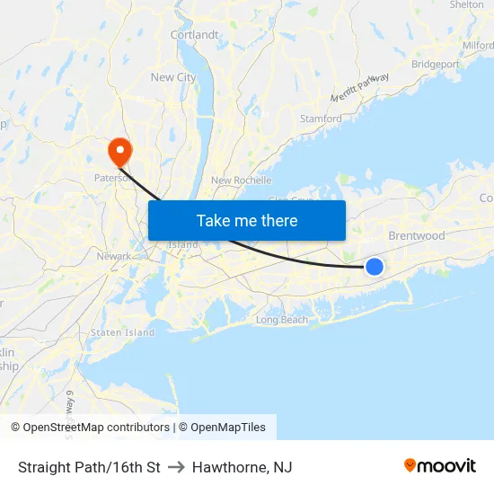 Straight Path/16th St to Hawthorne, NJ map