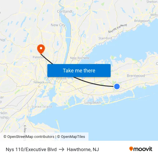 Nys 110/Executive Blvd to Hawthorne, NJ map