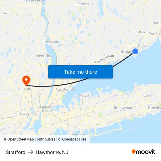 Stratford to Hawthorne, NJ map