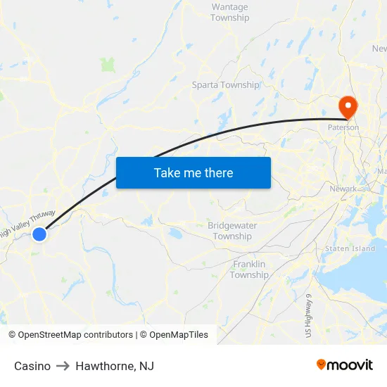 Casino to Hawthorne, NJ map