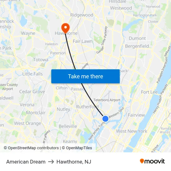 American Dream to Hawthorne, NJ map