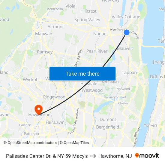 Palisades Center Dr. & NY 59 Macy's to Hawthorne, NJ map