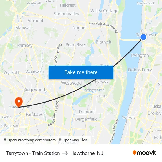 Tarrytown - Train Station to Hawthorne, NJ map
