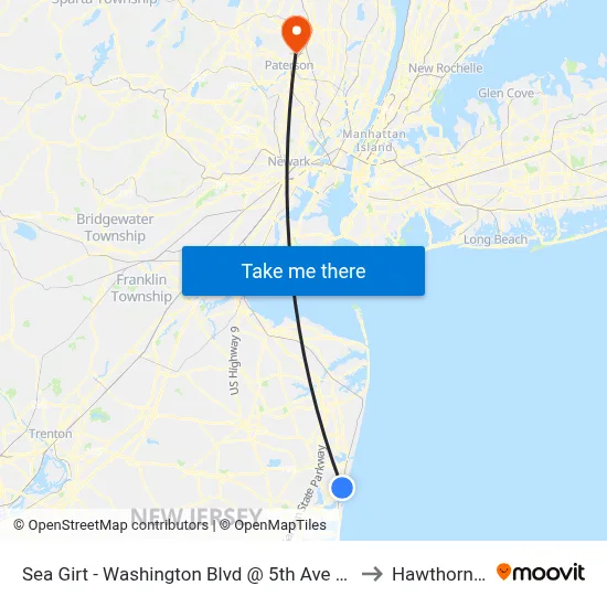 Sea Girt - Washington Blvd @ 5th Ave (Northbound) to Hawthorne, NJ map