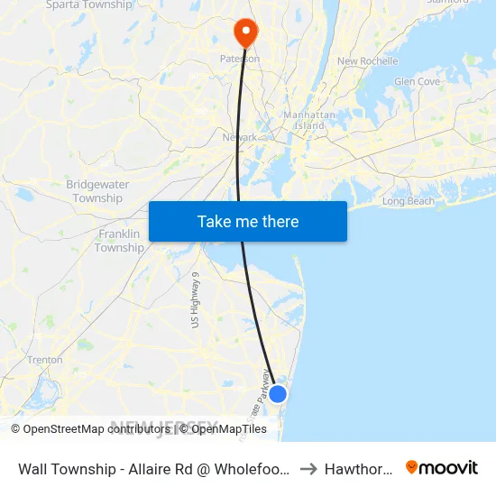 Wall Township - Allaire Rd @ Wholefoods (Northbound) to Hawthorne, NJ map