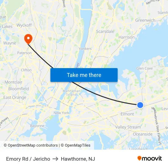 Emory Rd / Jericho to Hawthorne, NJ map