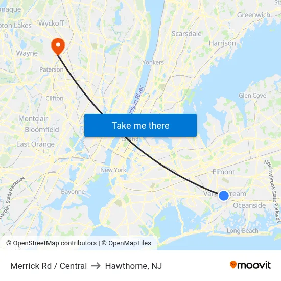 Merrick Rd / Central to Hawthorne, NJ map