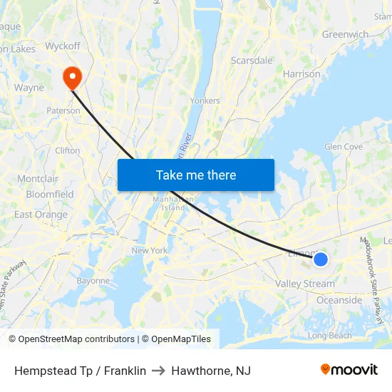 Hempstead Tp / Franklin to Hawthorne, NJ map